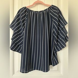 Charter House 3/4 ruffle tier sleeve pinstripe top Size L